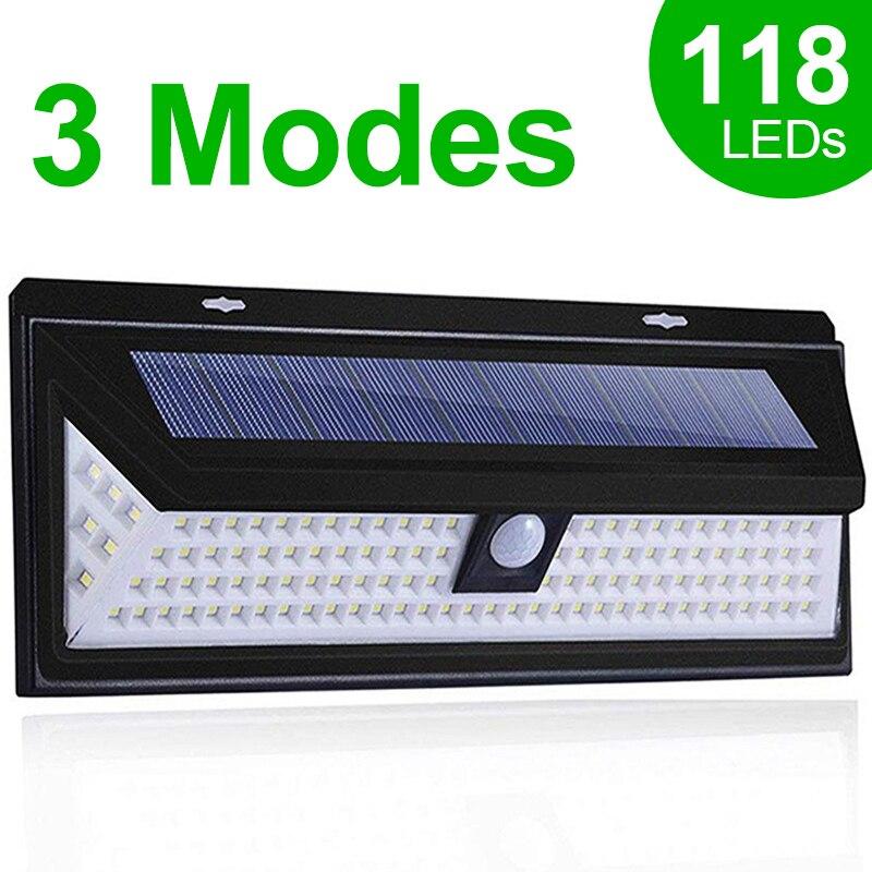 118 LED Solar Light Outdoor Solar Lamp Motion Sensor Solar Powered Spotlight 3 Modes Wall Sunlight For Street Garden Decoration