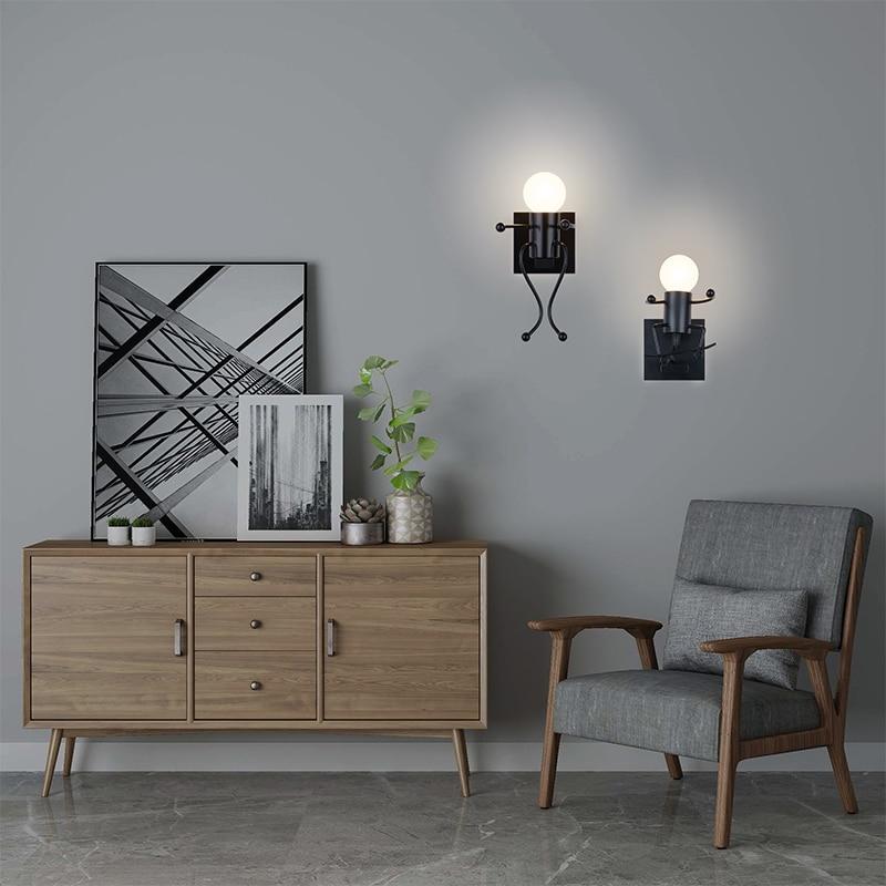 Modern Cartoon Doll Wall Light Fixtures LED Creative Mounted Iron  Bedside Sconce Lamp for Kids Baby Room Living Room ZBD0008