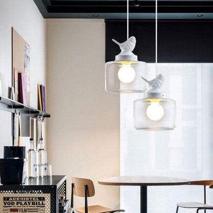 Lanterns Restaurant Droplight Nordic Bird Droplight Creative Personality Retro Chandeliers Modern Glass Pendant Lamp With Bulb