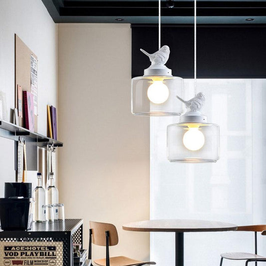 Lanterns Restaurant Droplight Nordic Bird Droplight Creative Personality Retro Chandeliers Modern Glass Pendant Lamp With Bulb