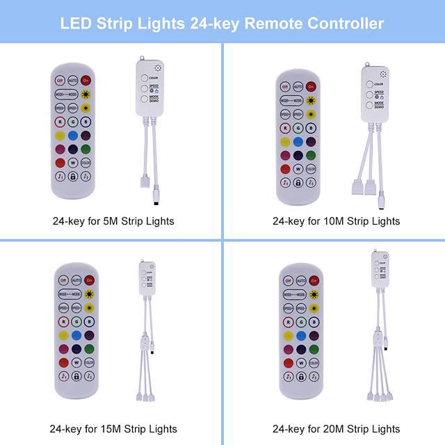 5M 10M 15M 20M RGB LED Strip Lights Music Sync 12V Waterproof LED Strip 30LED/M 5050 SMD Color Changing LED Light with Bluetooth Controller and Adapter for Bedroom Home TV Back Light DIY Deco
