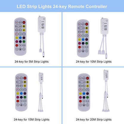 5M 10M 15M 20M RGB LED Strip Lights Music Sync 12V Waterproof LED Strip 30LED/M 5050 SMD Color Changing LED Light with Bluetooth Controller and Adapter for Bedroom Home TV Back Light DIY Deco