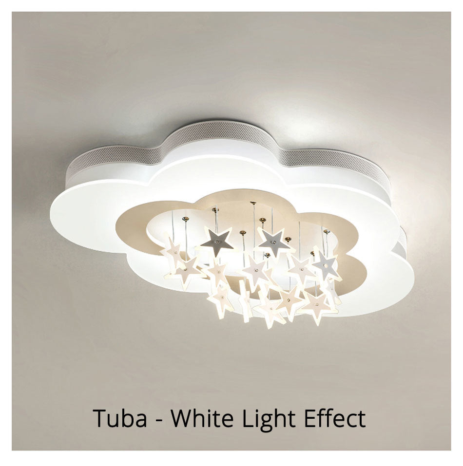 White Stars Led Celling Lights For Child Room Bedroom New Acrylic Moon Star Iron Body Modern Remote Control Lamp Lighting