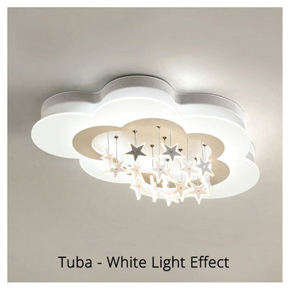 White Stars Led Celling Lights For Child Room Bedroom New Acrylic Moon Star Iron Body Modern Remote Control Lamp Lighting