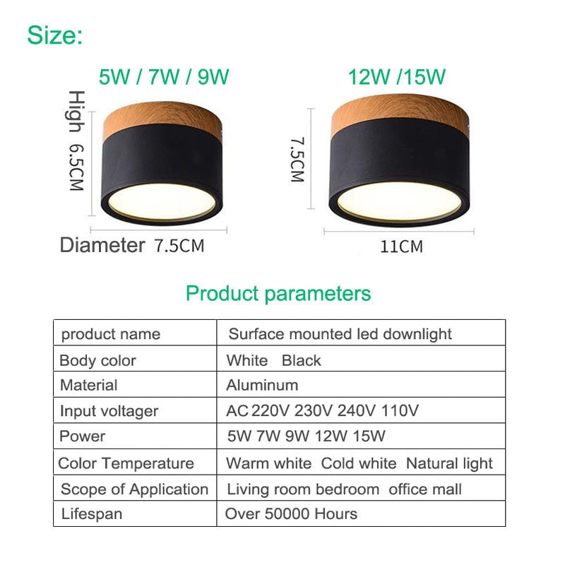 LED Downlight Dimmable 5W 7W 9W12W15W Led Surface Mounted Ceiling Downlight Nordic Spot light for indoor Foyer,Living Room