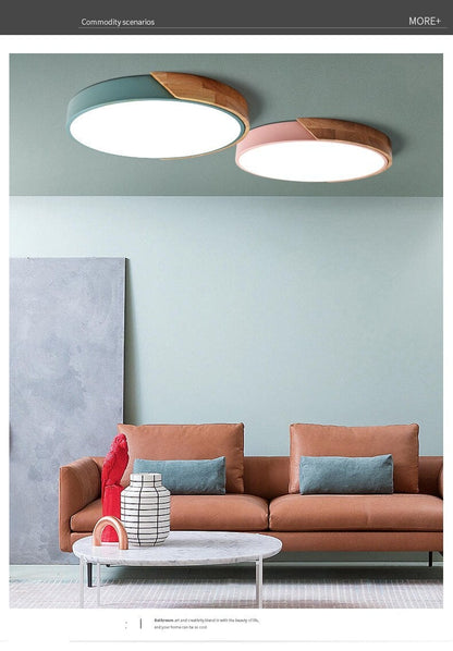 Modern Ceiling Light Wood Iron Acrylic Round Dustproof Lamp Kitchen Bedroom Porch LED Chip Decoration Lighting Fixture