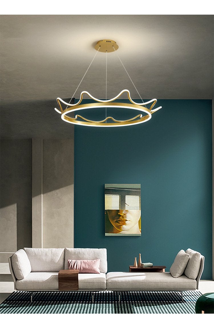 The Living Room Is Simple with Modern Crown Led Chandeliers