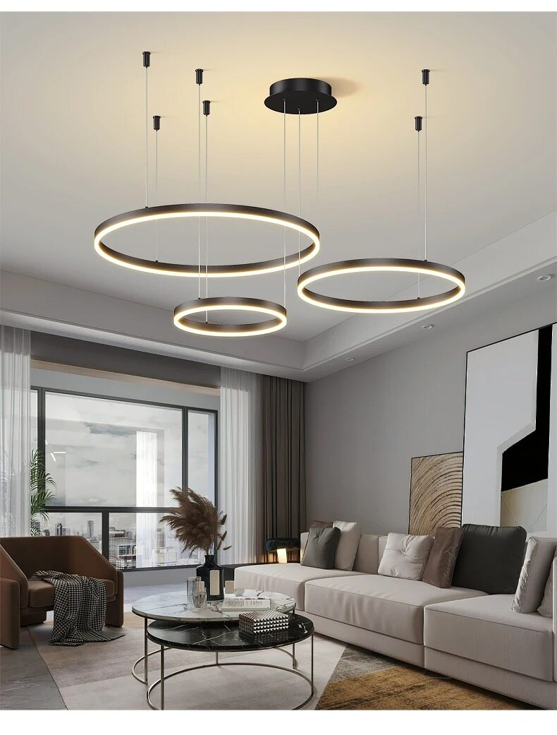 Nordic LED Pendant Lights Art Free combination Rings Cord Pendant Lamp For Living Room Kitchen Cafe Bedroom Hanging Lights
