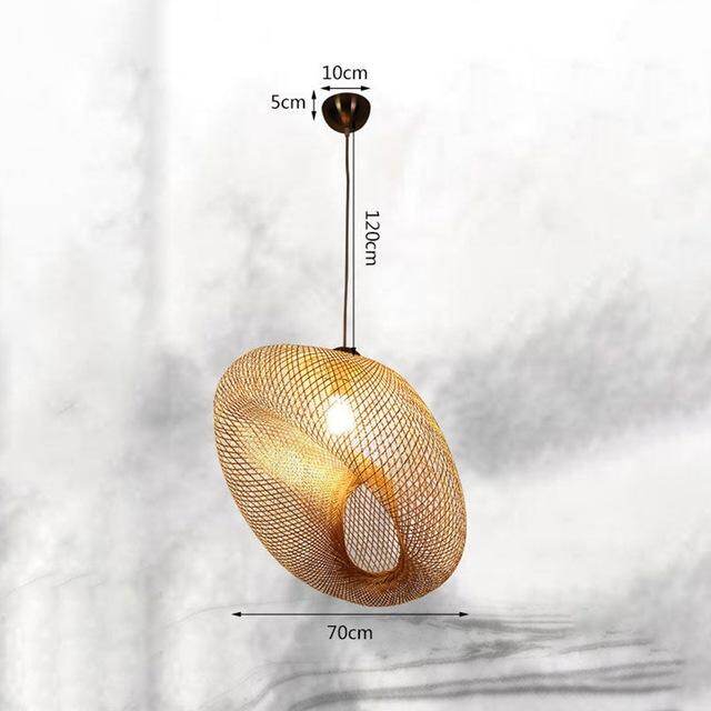 Bamboo LED E27 Wicker Rattan Wave Shade Pendant Light Vintage Japanese Lamp Suspension Home Indoor Dining Table Room Lighting