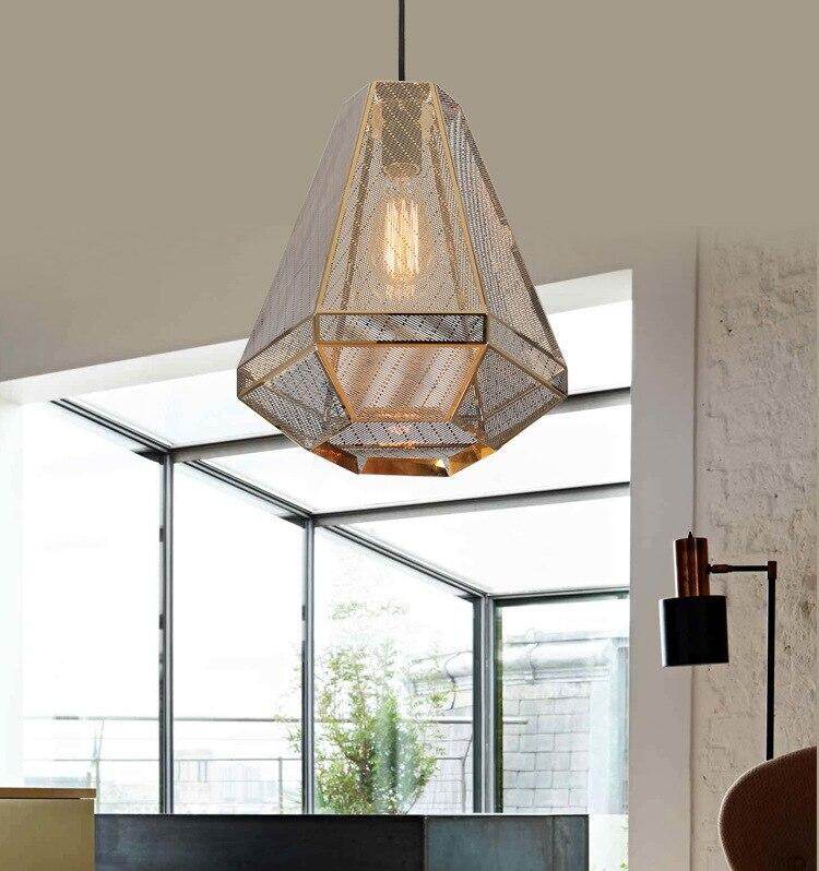 Post Modern Pendant Light Stainless Steel Diamond Shape Kitchen Hanging Lamp Loft Hanglamp Living Room Pendant Lamp Decor