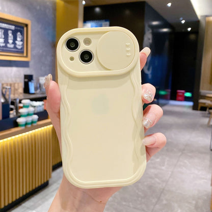 Wavy Pattern Minimalist Solid Color Sliding Window Soft Case for Apple IPhone 15/13/11 and XS Max 16