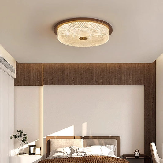 Engraved Crystal Acrylic Walnut Color French Retro Art Vintage Style Ceiling Light for Living Room Dining Room