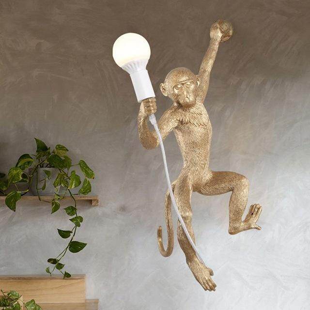 Resin Black White Gold Monkey Lamp Pendant Light For Living Room Lamps Art Parlor Study Room Led Lights lustre With E27 Led Bulb