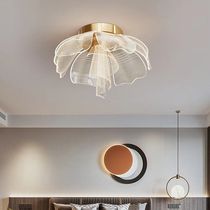LED Ceiling Light Flower Design Acrylic Lamp Study Bedroom Entrance Hallway Light Interior Gold Luxury Lighting