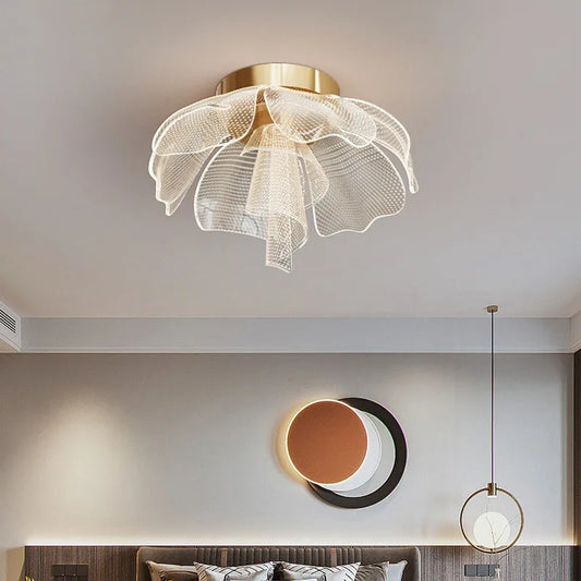 LED Ceiling Light Flower Design Acrylic Lamp Study Bedroom Entrance Hallway Light Interior Gold Luxury Lighting
