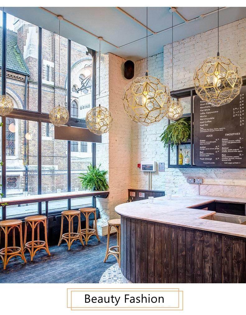 Modern Pendant Light Diamond Frame Shape Nordic Web Ball Hanging Lamp For Kitchen Living Room Shop Restaurant Bar Decor