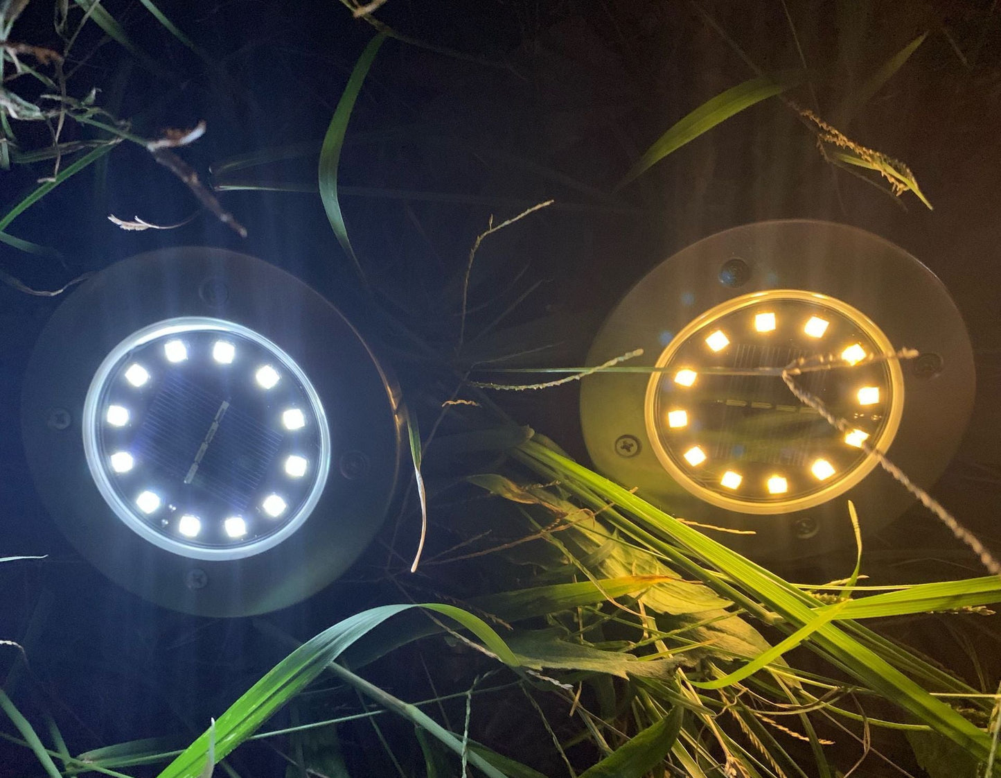Solar Disk Lights 12 LED Solar Ground Lights Outdoor Waterproof Stainless Steel in Ground Solar Lights for Walkway Pathway Lawn