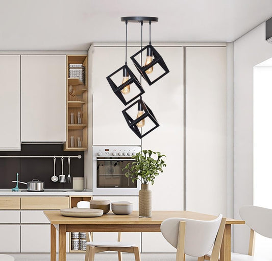 7 Type Modern Black Cage Pendant Lights Iron Minimalist Nordic Pyramid Lamp