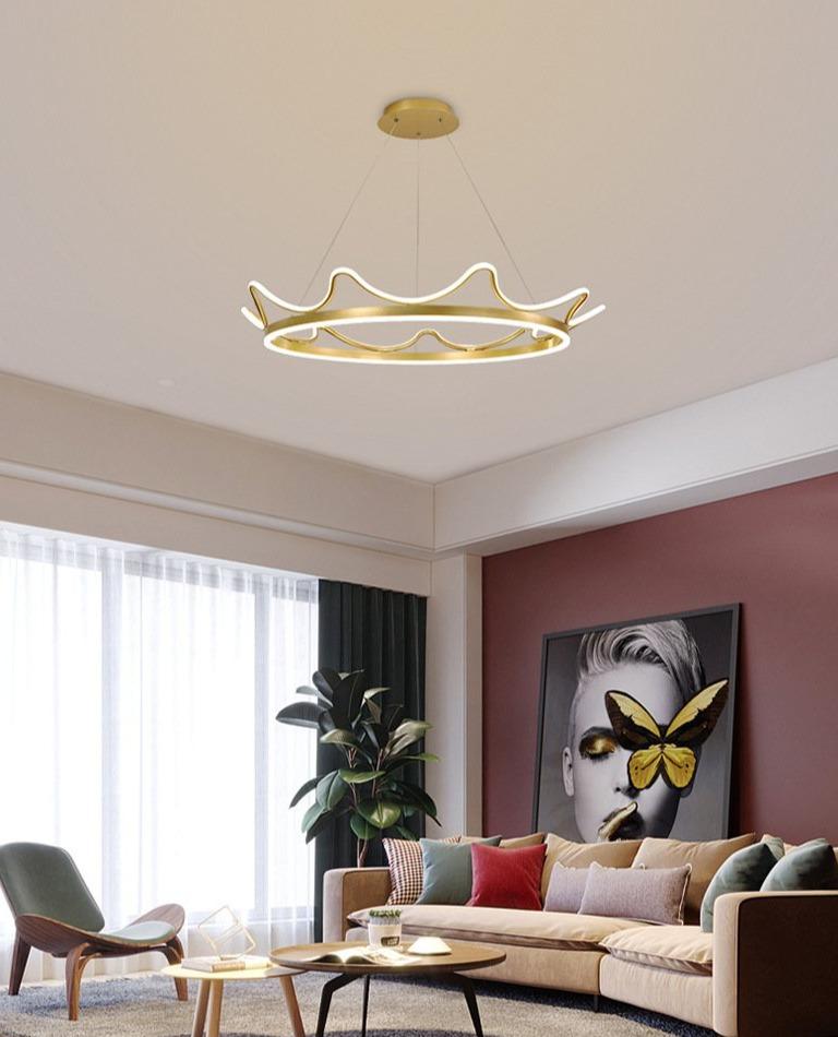 The Living Room Is Simple with Modern Crown Led Chandeliers
