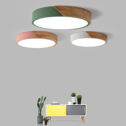 Modern Ceiling Light Wood Iron Acrylic Round Dustproof Lamp Kitchen Bedroom Porch LED Chip Decoration Lighting Fixture