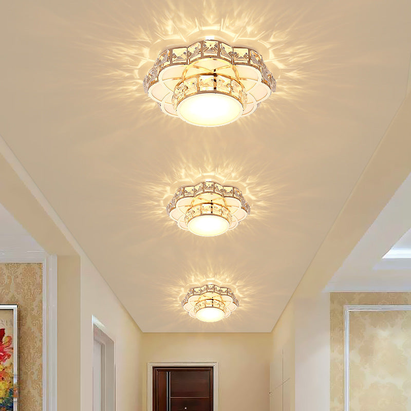 Modern Led Crystal Ceiling Lamp Flower Gold Kitchen Ceiling Lights Aisle Corridor Stairs Plafonnier