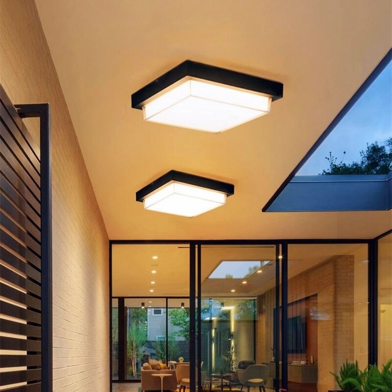 Square Outdoor LED Ceiling Lamp Surface Mounted Waterproof Sconces Garden Exterior Wall Lighting