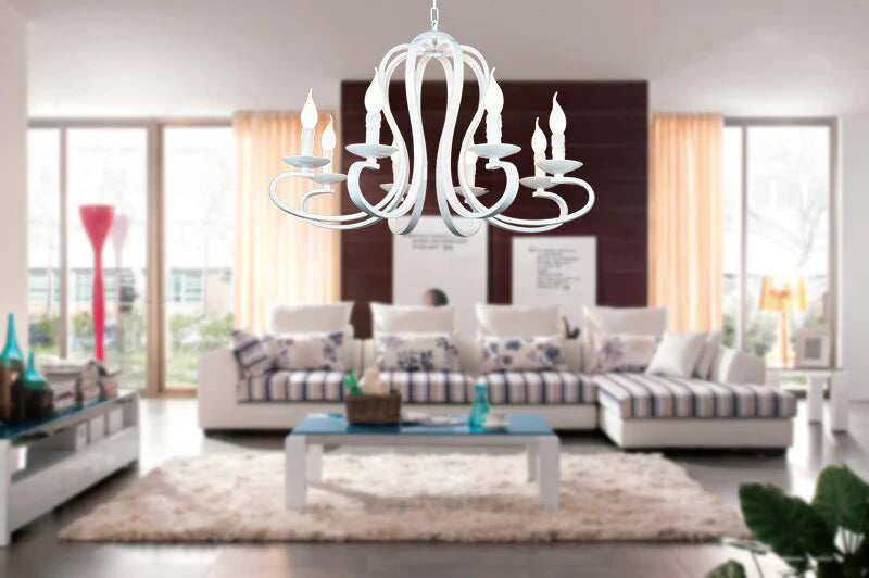 Nordic American Coutry Style Modern Candle Chandelier Lamps Fixtures Vintage White/Black Wrought Iron  Home Lighting E14