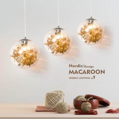 Modern Pendant Light Glass Ball Lamp With Metal Leaf Flower Glass Kitchen Bedside Hanging Lamp Kitchen Suspension Light