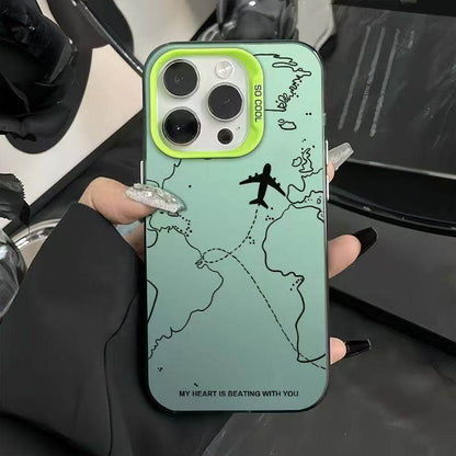 Travel-Inspired Airplane Route Design Plating Case for iPhone 16 15 Pro Max 14 13 12 11 XS X XR 7 8 Plus Matte Hard Back Cover