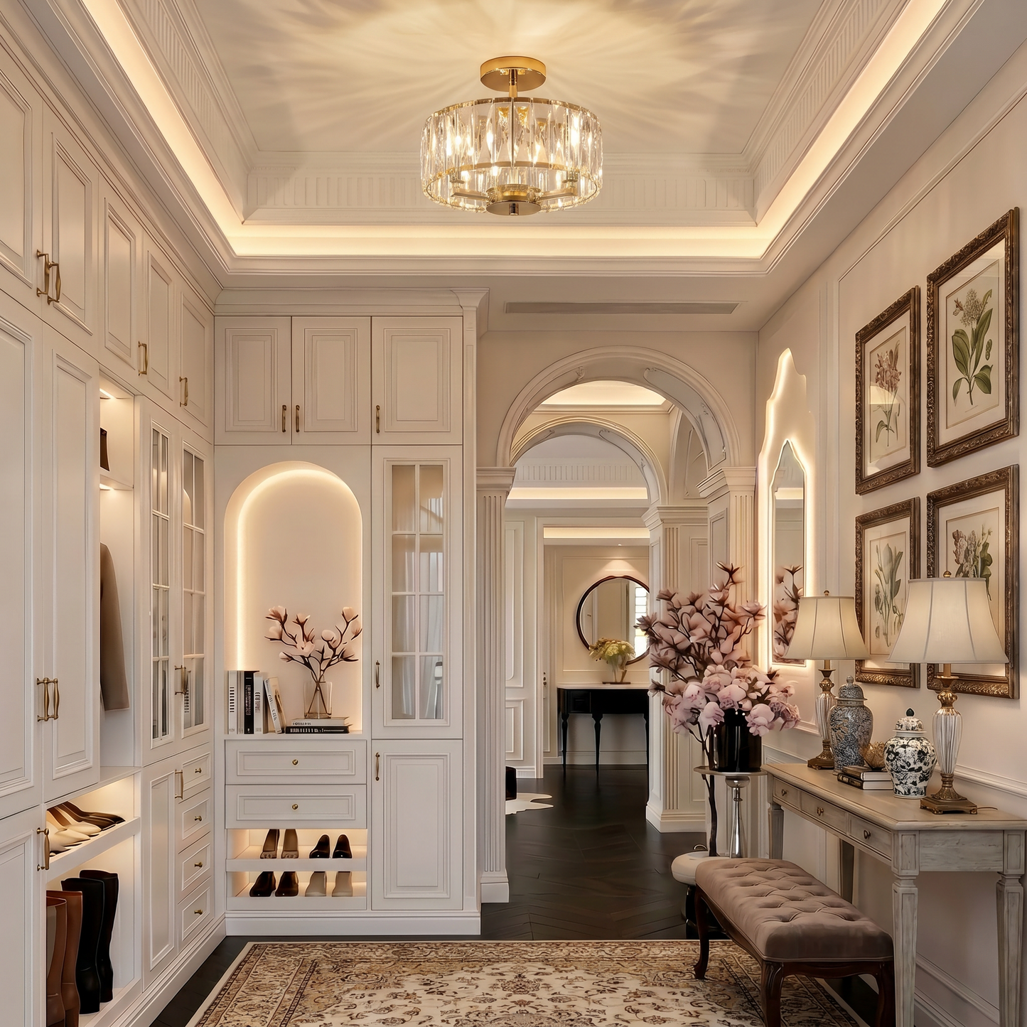 Modern Gold Round Crystal Ceiling Light K9 Crystal Semi Flush Mount Fixture for Living Room Bedroom Hallway