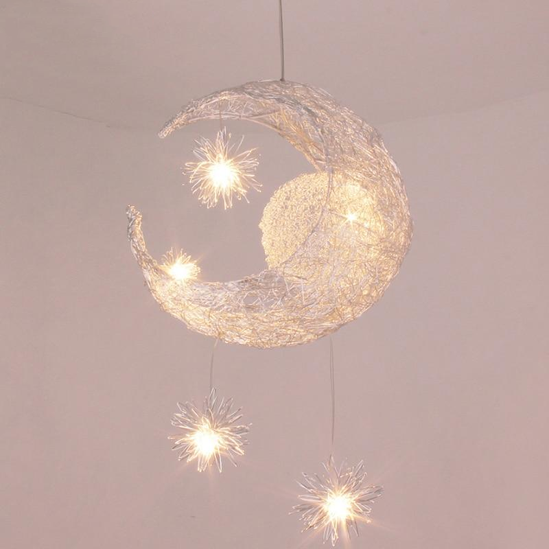 Creative personality restaurant bar balcony bedroom simple children's room warm aluminum wire star moon chandelier