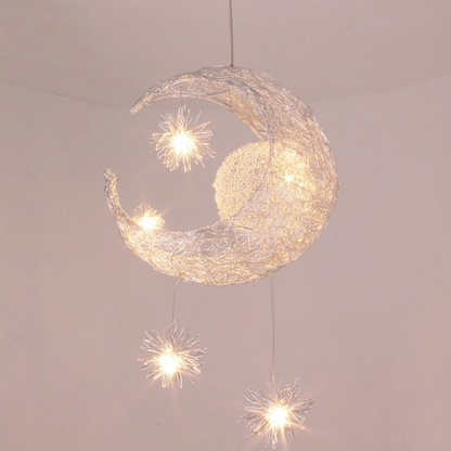 Creative personality restaurant bar balcony bedroom simple children's room warm aluminum wire star moon chandelier