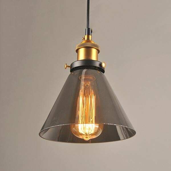 Vintage Glass Pendant Lights Loft Hang Lamp Smoky Grey Hanging Light