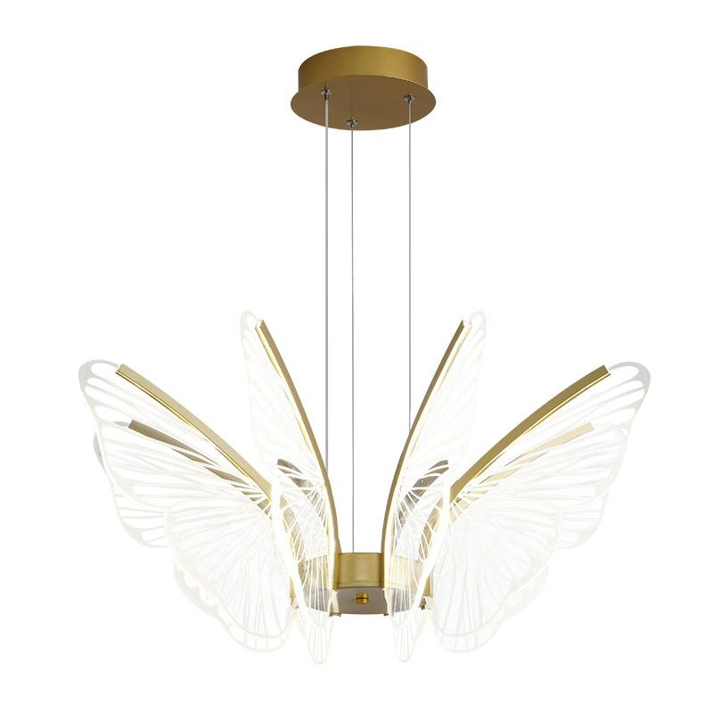Led Iron Butterfly Three Color Dimming Glass Chandelier
