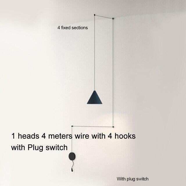 Modern Pendant Lamp Light Black Metal Long Wire Simple Shape Kitchen Bar Hanging Lamp Bedside Suspension Lighting Creative Lamp