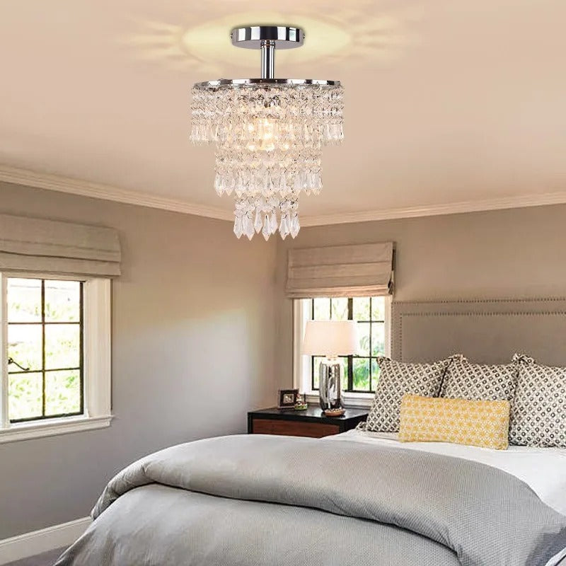 Luxury E27 3 Layers Sharp Beads Crystal Ceiling Lights Home Appliance Fixtures Decoration Lamp Living Room Decor
