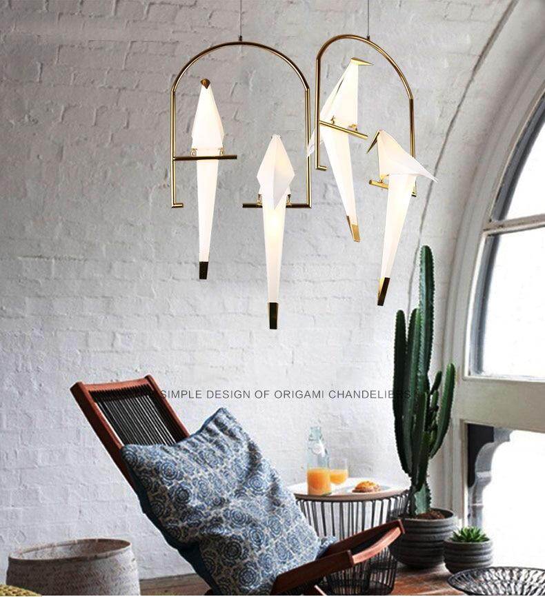 Modern Paper Crane Metal Chandelier For Restaurant Living Room Dining Room Children's Room LED Bird Design Pendant Lamp