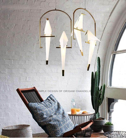 Modern Paper Crane Metal Chandelier For Restaurant Living Room Dining Room Children's Room LED Bird Design Pendant Lamp