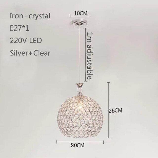 Modern Simplicity Style Indoor Decorations Pendant Lamp E27 LED Crystal Pendant Lights For Restaurant 3 Heads Hanging Light