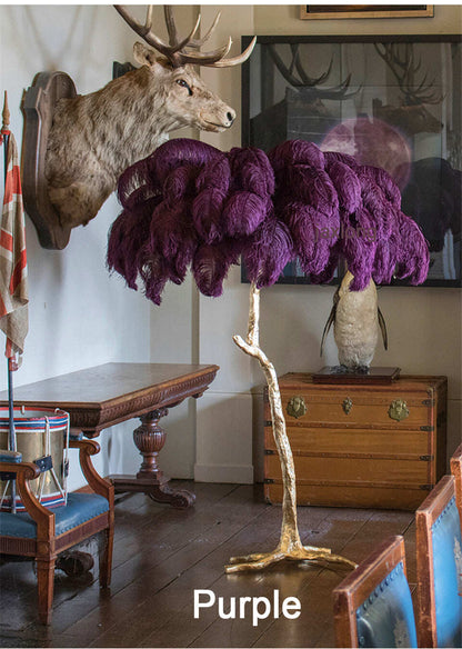 Nordic Luxury Ostrich Feather LED Floor Lamp Copper Brass/Resin Floor Light Art Deco Floor Lamps for Living Room Standing Light