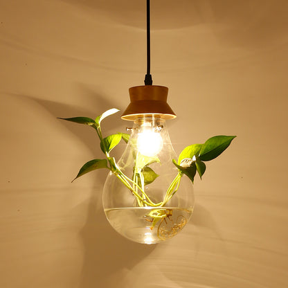 Modern Solid Wood Glass Plant Pendant Lights Garden Plant Flower Pot Restaurant Shop Ceiling Lamp