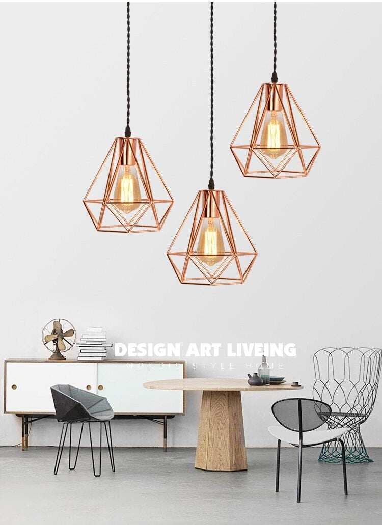 Modern Plating Metal Cage Pendant Lamp,Vintage Plating Rose Gold Birdcage Creative Hanging Lamp For Restaurant Living Room
