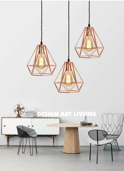 Modern Plating Metal Cage Pendant Lamp,Vintage Plating Rose Gold Birdcage Creative Hanging Lamp For Restaurant Living Room