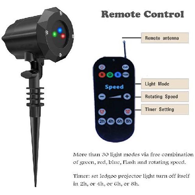 1pcs x-35p-b 8 patterns in 1 rgb  dots star christmas laser light projector outdoor garden laser christmas lights with rf remote control and security lock