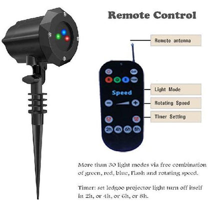 1pcs x-35p-b 8 patterns in 1 rgb  dots star christmas laser light projector outdoor garden laser christmas lights with rf remote control and security lock