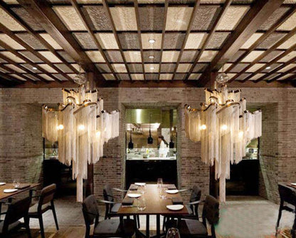 Modern Luxury Silver Gold Aluminium chain fringed Pendant Lamp Luxury Stair Pendant Hanging Light for Home Hotel Decoration