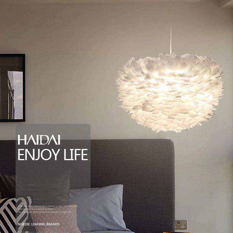 Loft Modern White Nature Goose Feather Pendant Lights Romantic E27 Led Pendant Lamps For Home Restaurant Bedroom Living Room