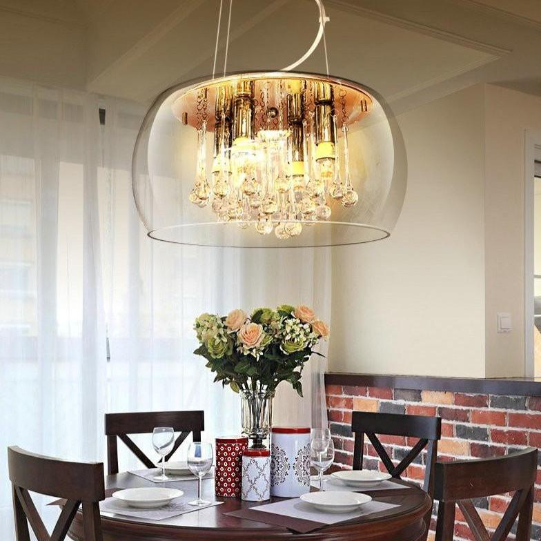 Modern Simple LED Living Room Dining Room Bedroom Lamp Villa Hotel Light Luxury Glass Cover Crystal Chandelier