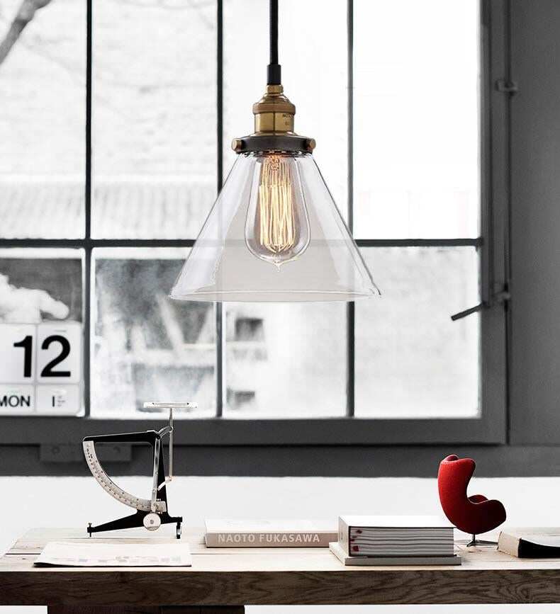Vintage Glass Pendant Lights Loft Hang Lamp Smoky Grey Hanging Light