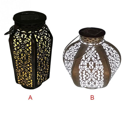 Retro Garden Solar Lamp Hollowed Out maple leaf Shadow Lantern Hanging Hollow Lamp Outdoor Lighting Waterproof Landscape Lamp
